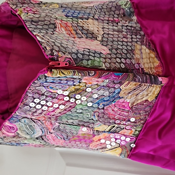 PATRICIA RHODES Sleeveless Silk Magenta and multi colored sequins dress Size 8 - Picture 9 of 16